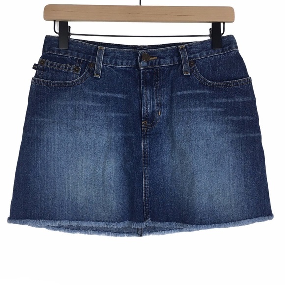 ABERCROMBIE & FITCH Denim Skirt Mini Jean Raw Hem Y2K Style Dark Blast Wash 2 - Picture 8 of 8